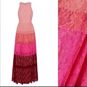 Mikael Aghal Tulle Tiered Gown Pink 0